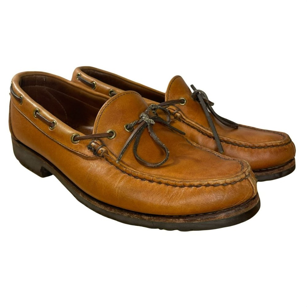Allen Edmonds Vermont Leather Slip On Boat Deck Loafers Shoes Tan 9
